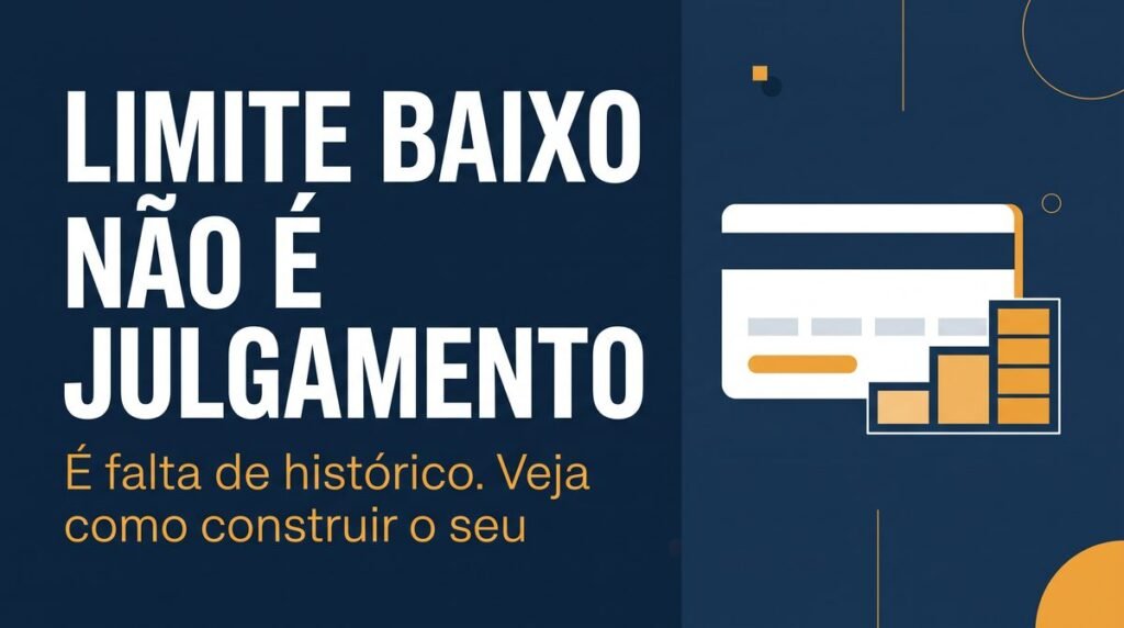 Arte com o texto Limite baixo não é julgamento ao lado de um cartão de crédito e um medidor de progresso subindo