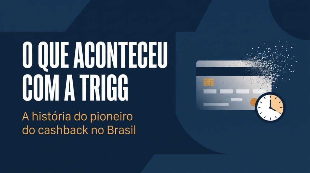 Arte com o texto O que aconteceu com a Trigg ao lado de um cartão de crédito se dissolvendo em partículas