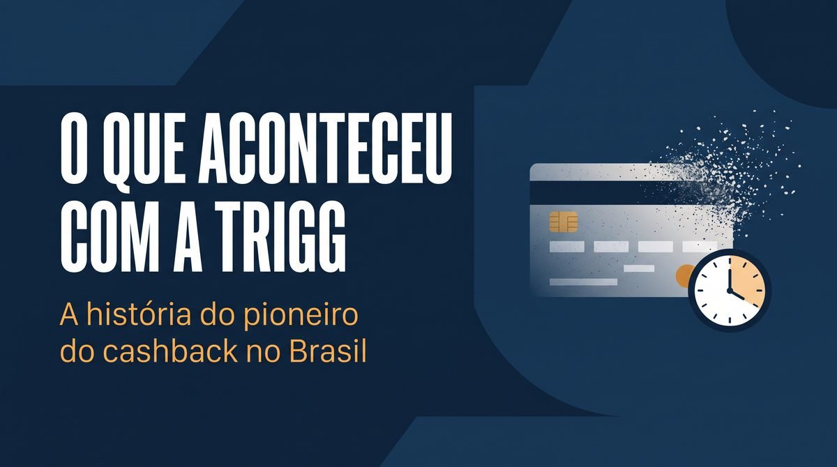 Arte com o texto O que aconteceu com a Trigg ao lado de um cartão de crédito se dissolvendo em partículas