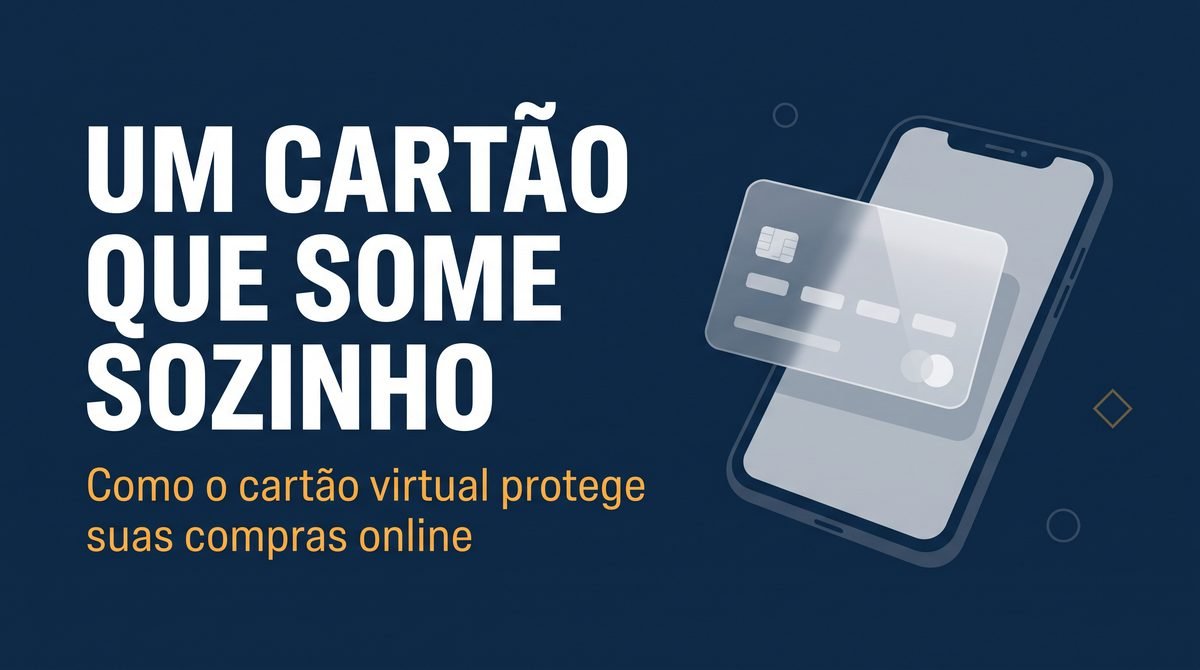 Arte com o texto Um cartão que some sozinho ao lado de um celular exibindo um cartão translúcido