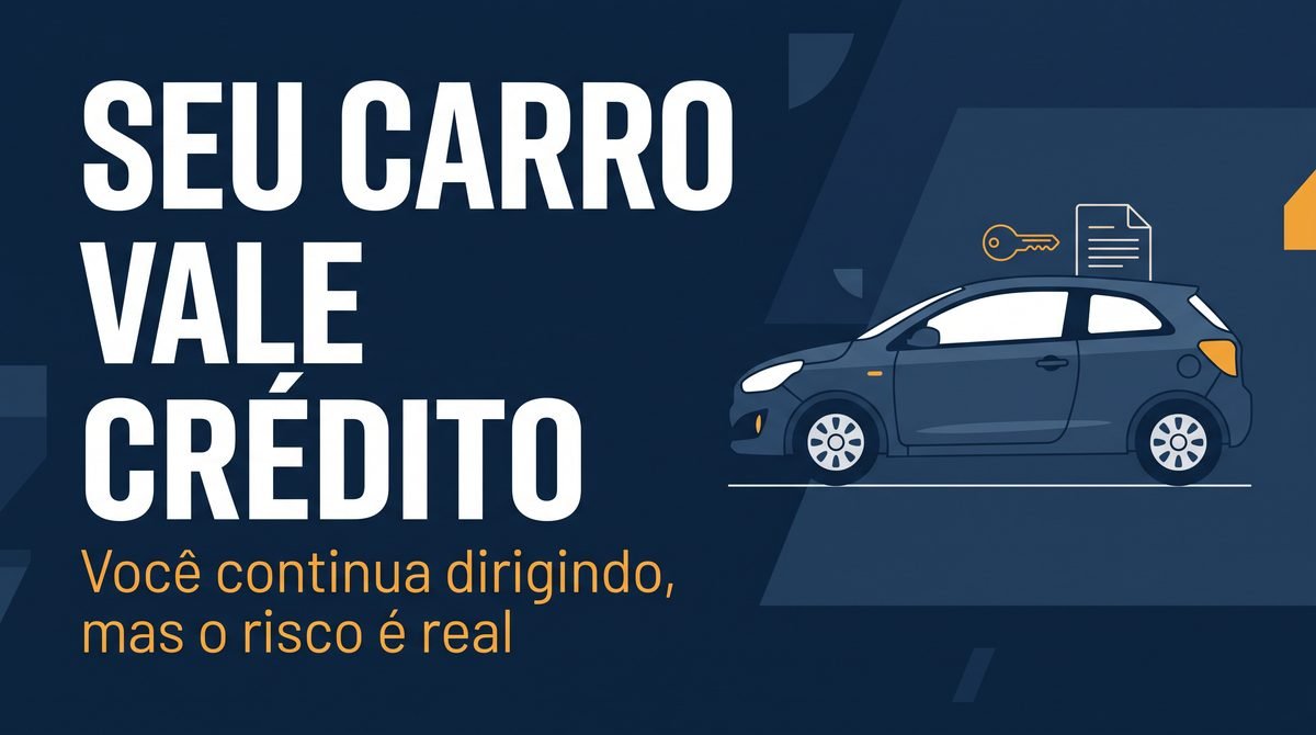 Arte com o texto Seu carro vale crédito ao lado da ilustração de um carro visto de perfil