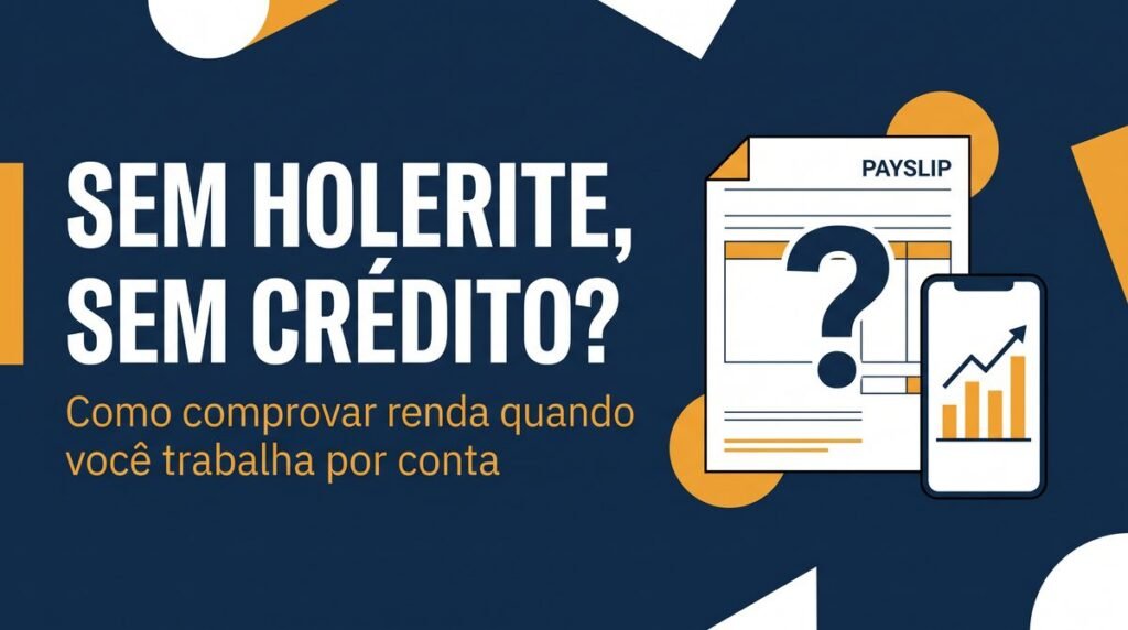Arte com a pergunta Sem holerite, sem crédito? ao lado de um contracheque em branco com ponto de interrogação
