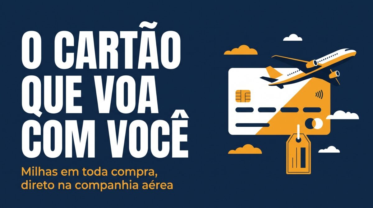 Cartão XP Visa Infinite com ilustração de gráfico de investimentos e avião, capa sobre sala VIP sem anuidade