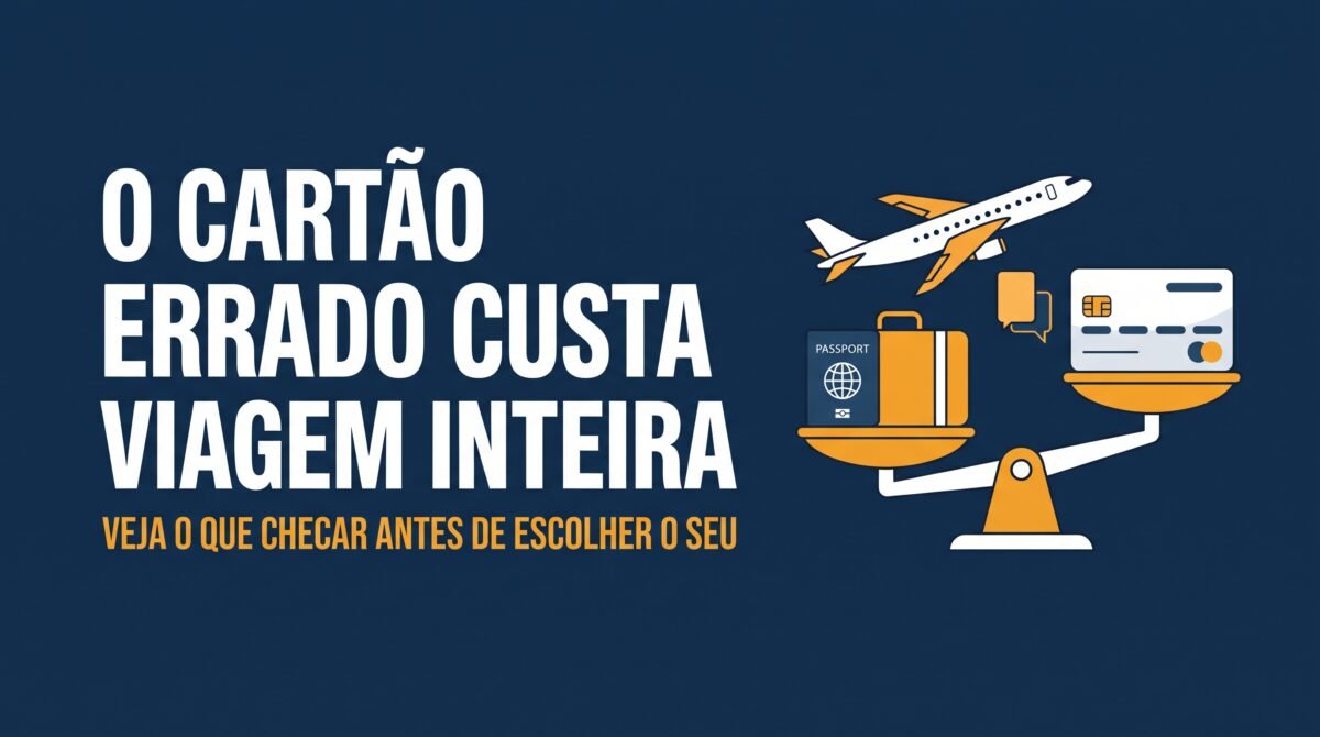 Outdoor publicitário com a frase O cartão errado custa sua viagem inteira, ilustrando a escolha de cartão de crédito para viagem